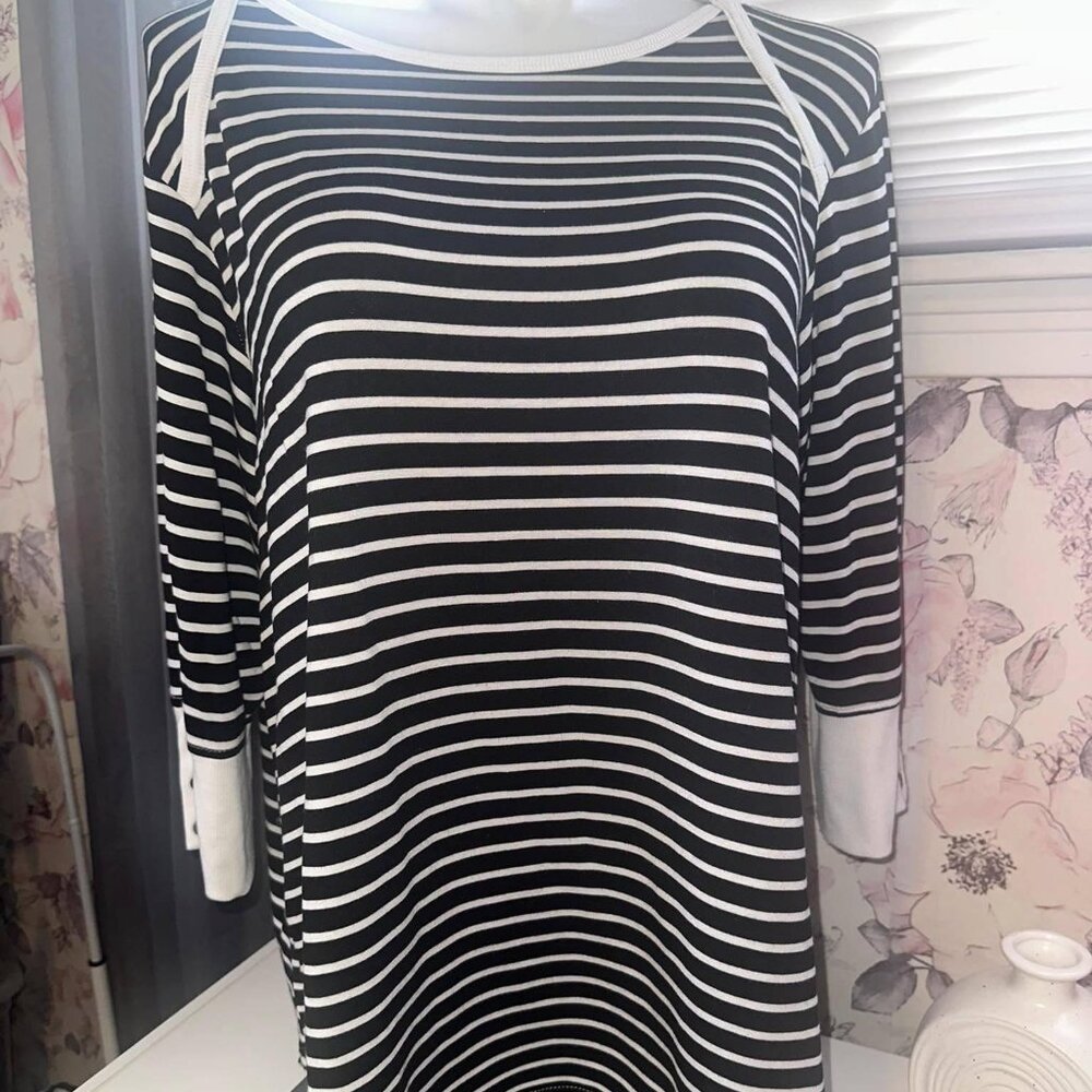 Plus Size Women's Spring/Summer Casual 3/4 Sleeve Striped Top